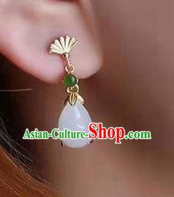 China Traditional Golden Fan Ear Jewelry Accessories National Cheongsam Jade Earrings