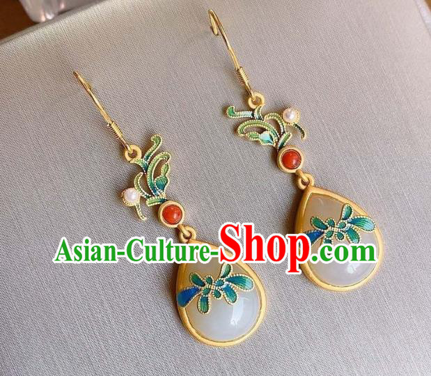 China Traditional Cloisonne Ear Jewelry Accessories National Cheongsam Golden Earrings
