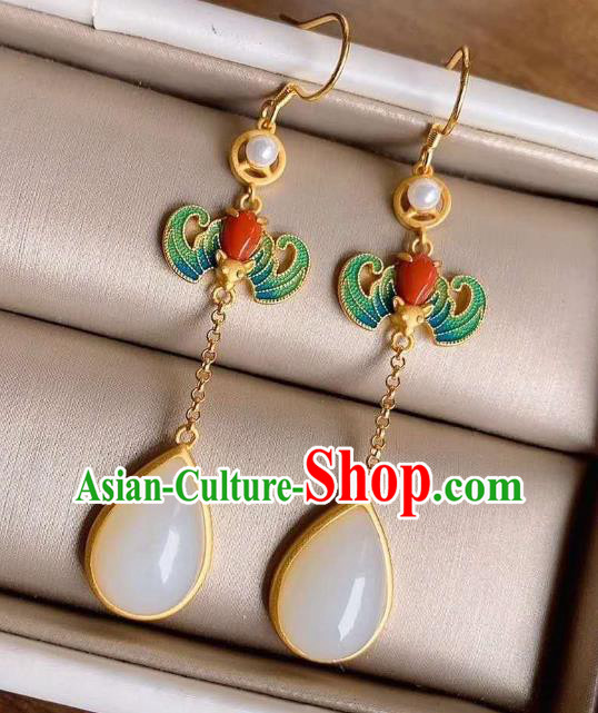 China Traditional Cloisonne Bat Ear Jewelry Accessories National Cheongsam Pearl Earrings