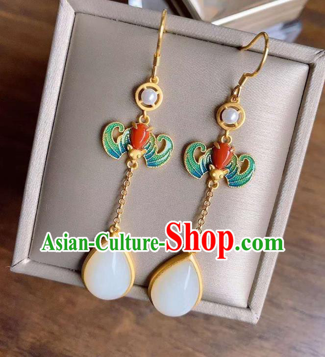 China Traditional Cloisonne Bat Ear Jewelry Accessories National Cheongsam Pearl Earrings