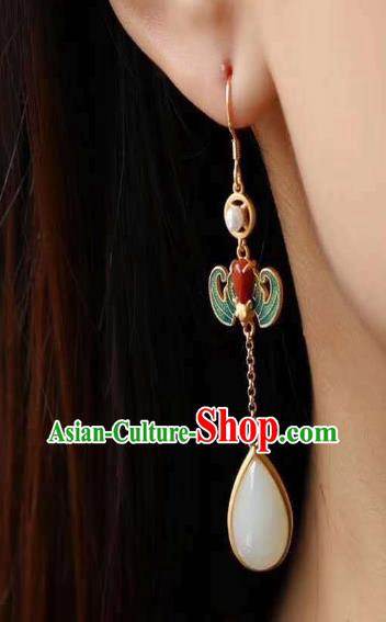 China Traditional Cloisonne Bat Ear Jewelry Accessories National Cheongsam Pearl Earrings