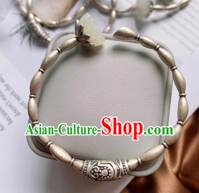 China Handmade Jade Bracelet Accessories Traditional National Silver Lotus Root Bangle Jewelry