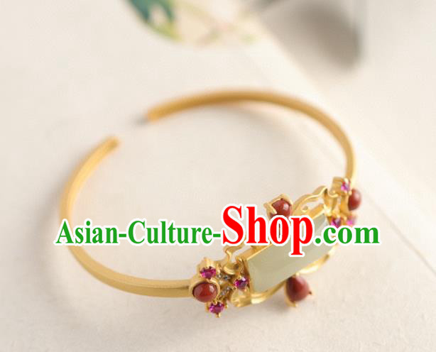 China Handmade Hetian Jade Bracelet Accessories Traditional National Golden Bangle Jewelry
