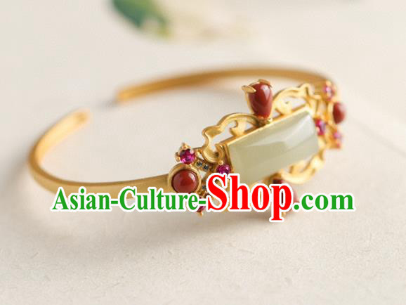 China Handmade Hetian Jade Bracelet Accessories Traditional National Golden Bangle Jewelry