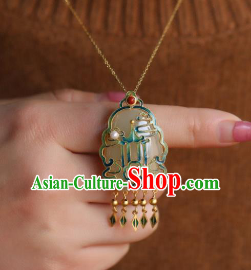 China Handmade Enamel Necklet Pendant Accessories Traditional Cheongsam Jade Necklace Jewelry
