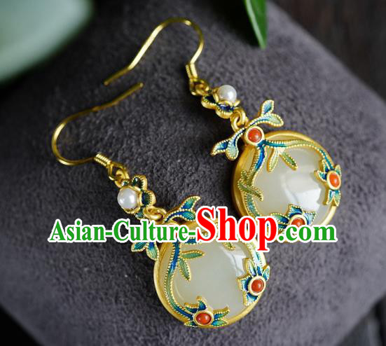China Traditional Enamel Ear Jewelry Accessories Classical Cheongsam Pearls Jade Earrings