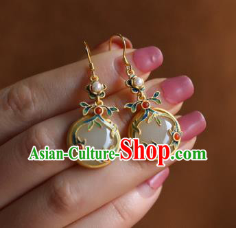 China Traditional Enamel Ear Jewelry Accessories Classical Cheongsam Pearls Jade Earrings