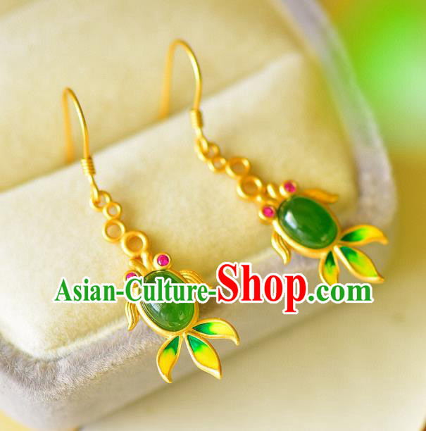 China Traditional Enamel Jade Ear Jewelry Accessories Classical Cheongsam Golden Fish Earrings