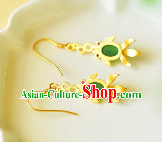China Traditional Enamel Jade Ear Jewelry Accessories Classical Cheongsam Golden Fish Earrings