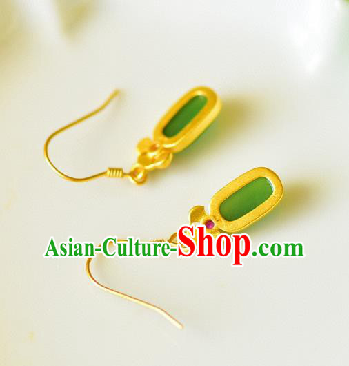 China Traditional Jade Golden Ear Jewelry Accessories Classical Cheongsam Enamel Earrings
