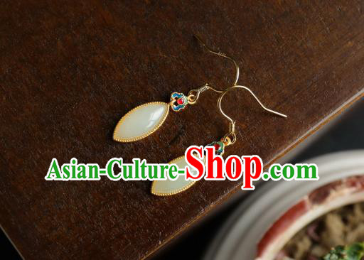 China Traditional Blueing Ear Jewelry Accessories Classical Cheongsam White Jade Earrings