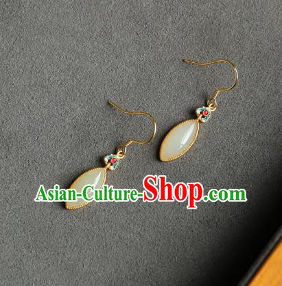 China Traditional Blueing Ear Jewelry Accessories Classical Cheongsam White Jade Earrings