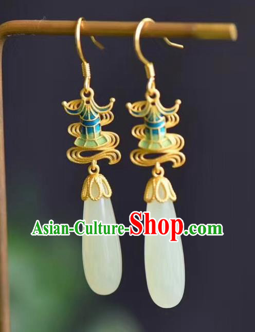 China Traditional Enamel Palace Ear Jewelry Accessories Classical Cheongsam Jade Earrings