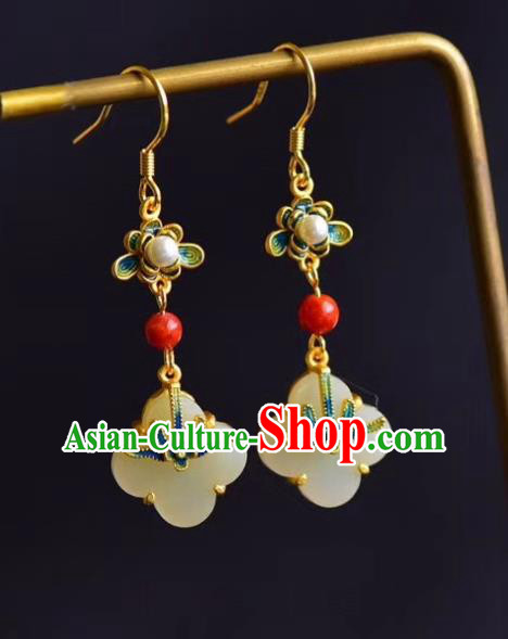 China Traditional Enamel Flower Ear Jewelry Accessories Classical Cheongsam Pearl Jade Earrings