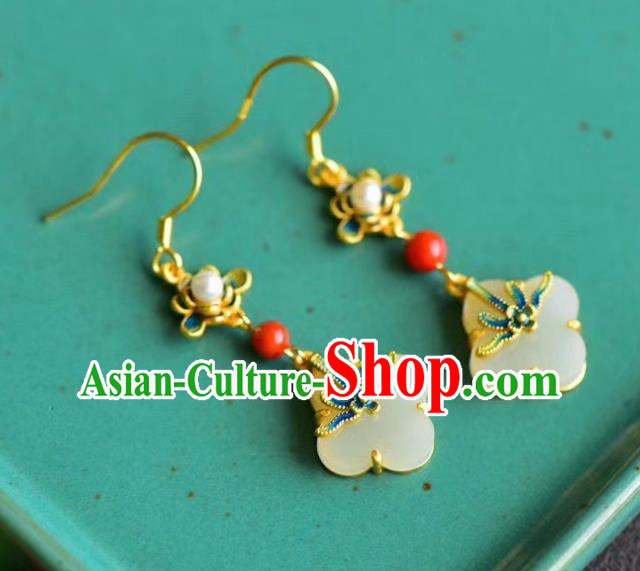 China Traditional Enamel Flower Ear Jewelry Accessories Classical Cheongsam Pearl Jade Earrings