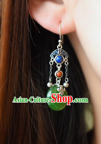 China Traditional Jade Peace Buckle Ear Jewelry Accessories Classical Cheongsam Silver Earrings