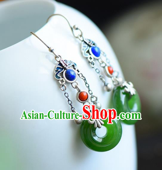 China Traditional Jade Peace Buckle Ear Jewelry Accessories Classical Cheongsam Silver Earrings