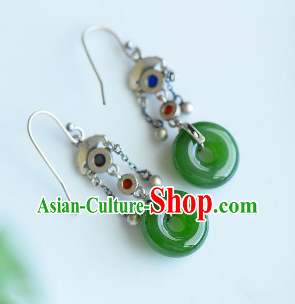 China Traditional Jade Peace Buckle Ear Jewelry Accessories Classical Cheongsam Silver Earrings