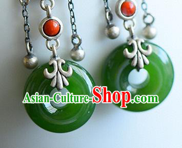 China Traditional Jade Peace Buckle Ear Jewelry Accessories Classical Cheongsam Silver Earrings