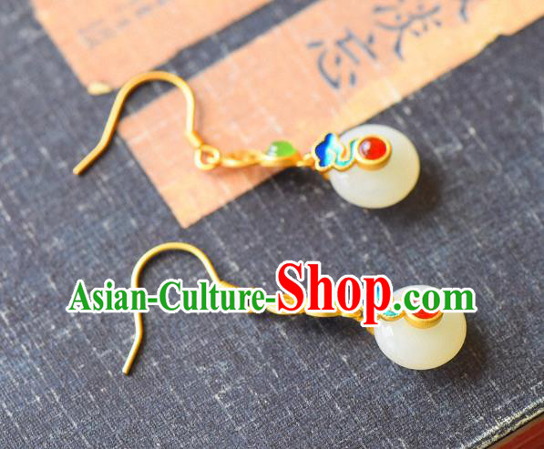 China Traditional Enamel Cloud Ear Jewelry Accessories Classical Cheongsam Hetian Jade Earrings