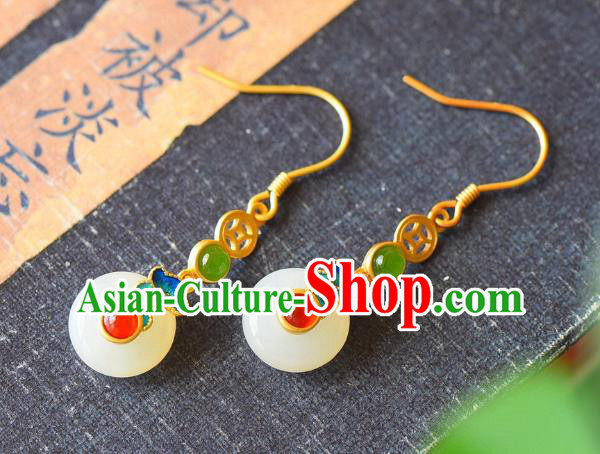 China Traditional Enamel Cloud Ear Jewelry Accessories Classical Cheongsam Hetian Jade Earrings