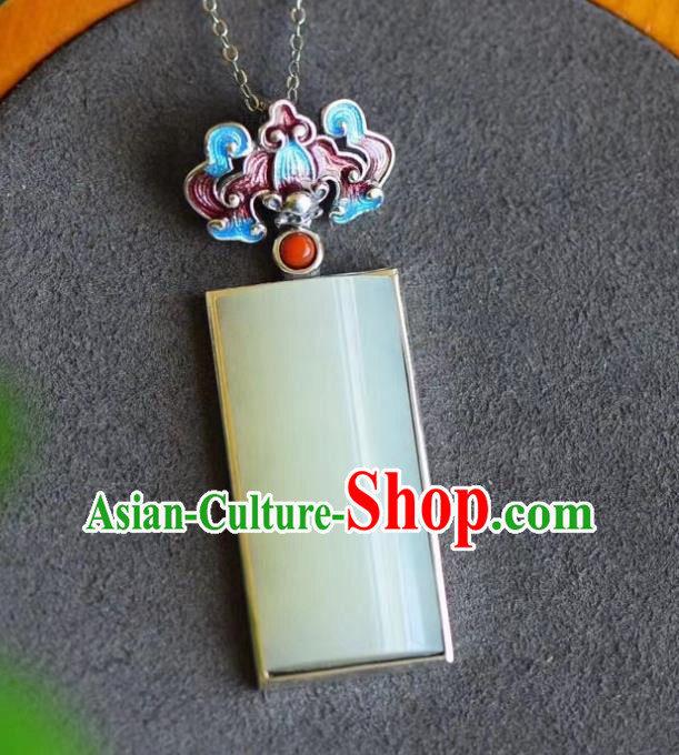 China Handmade Blueing Bat Necklet Pendant Accessories Traditional Cheongsam Jade Necklace Jewelry