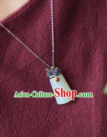 China Traditional Cheongsam Jade Necklace Jewelry Handmade Silver Plum Necklet Pendant Accessories