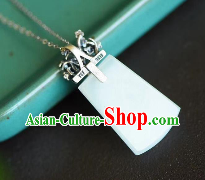 China Traditional Cheongsam Jade Necklace Jewelry Handmade Silver Plum Necklet Pendant Accessories