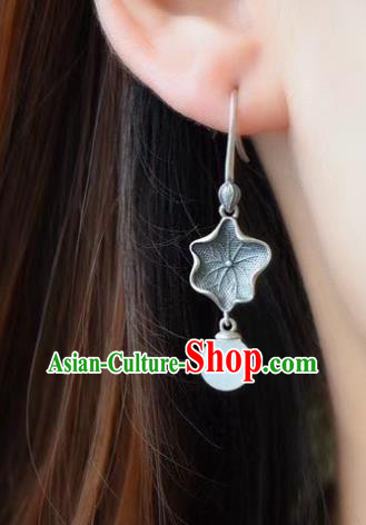 China Traditional Silver Lotus Leaf Ear Jewelry Accessories Classical Cheongsam Earrings