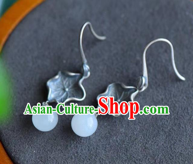 China Traditional Silver Lotus Leaf Ear Jewelry Accessories Classical Cheongsam Earrings