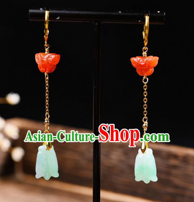 China Traditional Jade Cicada Ear Jewelry Accessories Classical Cheongsam Agate Butterfly Earrings