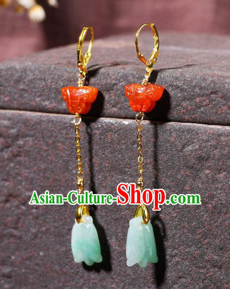 China Traditional Jade Cicada Ear Jewelry Accessories Classical Cheongsam Agate Butterfly Earrings