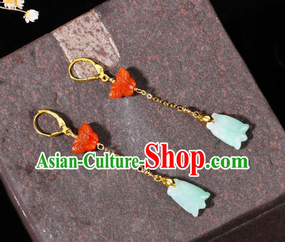 China Traditional Jade Cicada Ear Jewelry Accessories Classical Cheongsam Agate Butterfly Earrings