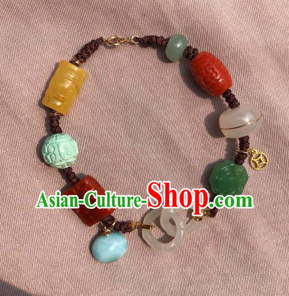 China Handmade Jade Agate Bracelet Accessories Traditional National Gems Bangle Jewelry