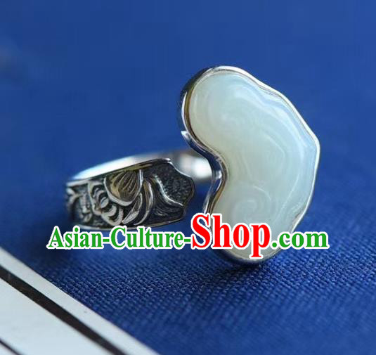 Chinese National Silver Carving Ring Handmade Jewelry Accessories Classical Jade Cloud Circlet