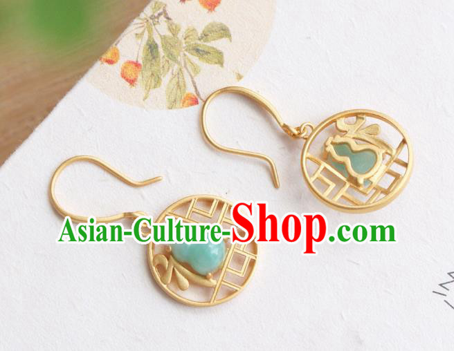 China Traditional Jade Gourd Ear Jewelry Accessories Classical Cheongsam Golden Earrings