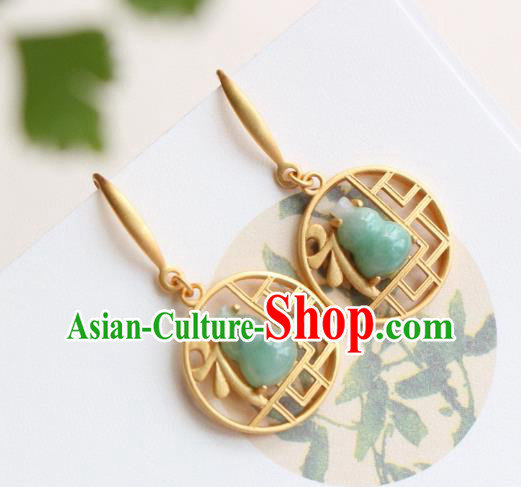 China Traditional Jade Gourd Ear Jewelry Accessories Classical Cheongsam Golden Earrings