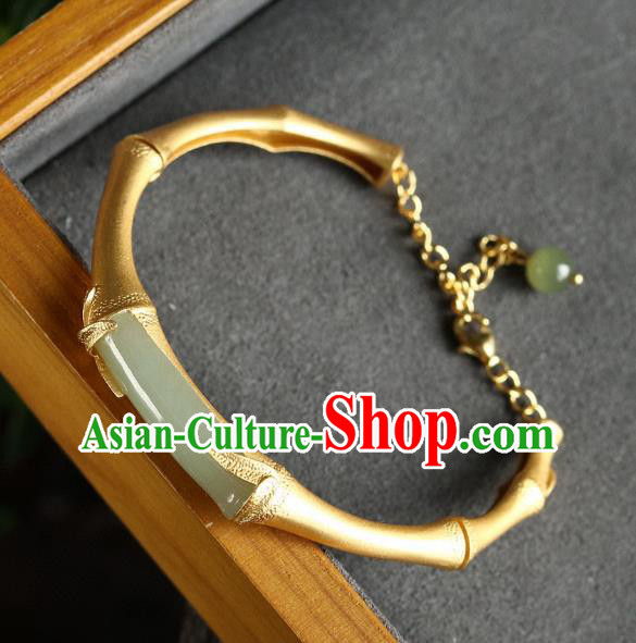 China Handmade Golden Bamboo Bracelet Accessories Traditional National Jade Bangle Jewelry