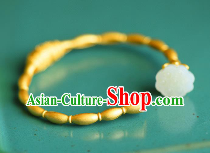 China Handmade Jade Lotus Seedpod Bracelet Accessories Traditional National Golden Bangle Jewelry
