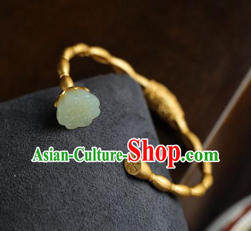 China Handmade Jade Lotus Seedpod Bracelet Accessories Traditional National Golden Bangle Jewelry