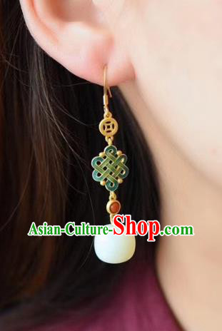 China Traditional White Jade Ear Jewelry Accessories Classical Cheongsam Blueing Earrings
