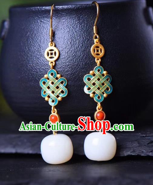 China Traditional White Jade Ear Jewelry Accessories Classical Cheongsam Blueing Earrings