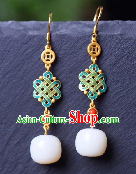 China Traditional White Jade Ear Jewelry Accessories Classical Cheongsam Blueing Earrings