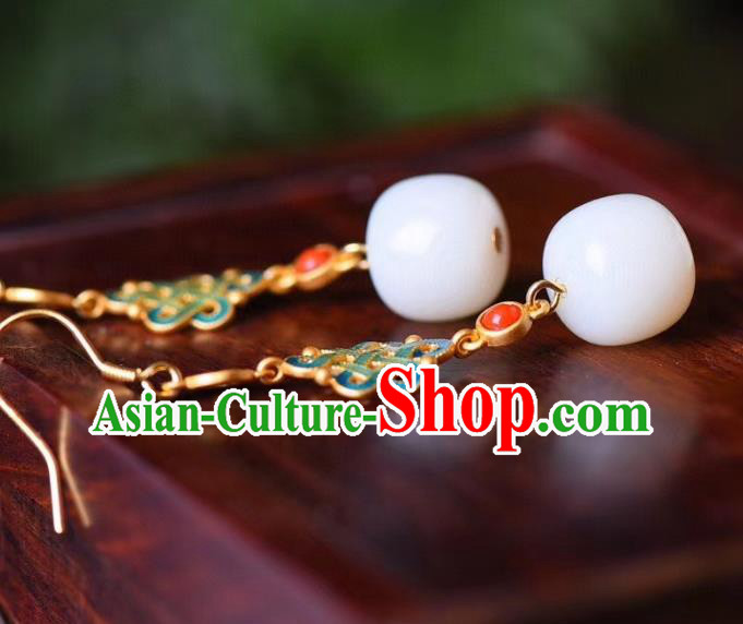 China Traditional White Jade Ear Jewelry Accessories Classical Cheongsam Blueing Earrings