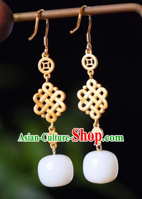 China Traditional White Jade Ear Jewelry Accessories Classical Cheongsam Blueing Earrings