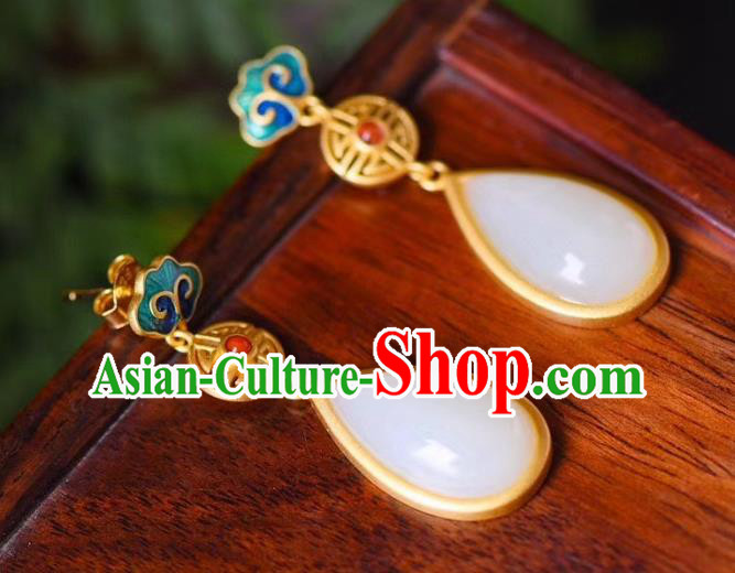 China Traditional Qing Dynasty Jade Ear Jewelry Accessories Classical Cheongsam Blueing Cloud Earrings