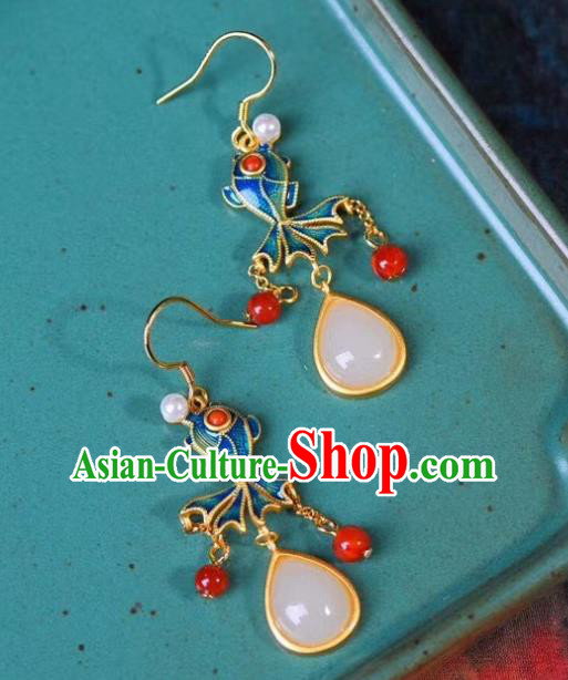 China Traditional Blueing Goldfish Ear Jewelry Accessories Classical Cheongsam Red Beads Tassel Earrings