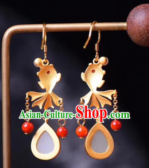 China Traditional Blueing Goldfish Ear Jewelry Accessories Classical Cheongsam Red Beads Tassel Earrings