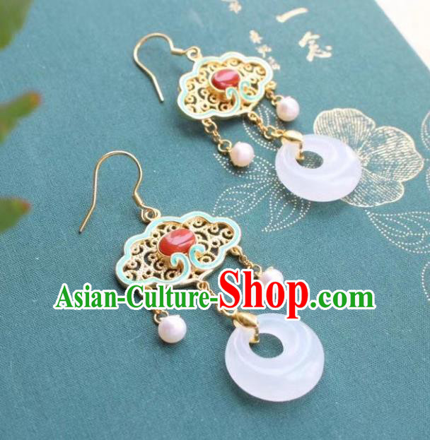 China Traditional Agate Blueing Ear Jewelry Accessories Classical Cheongsam Jade Peace Buckle Earrings