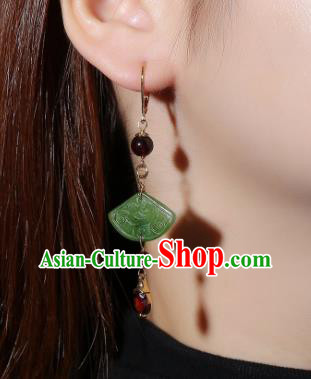 China Traditional Garnet Ear Jewelry Accessories Classical Cheongsam Jade Fan Earrings